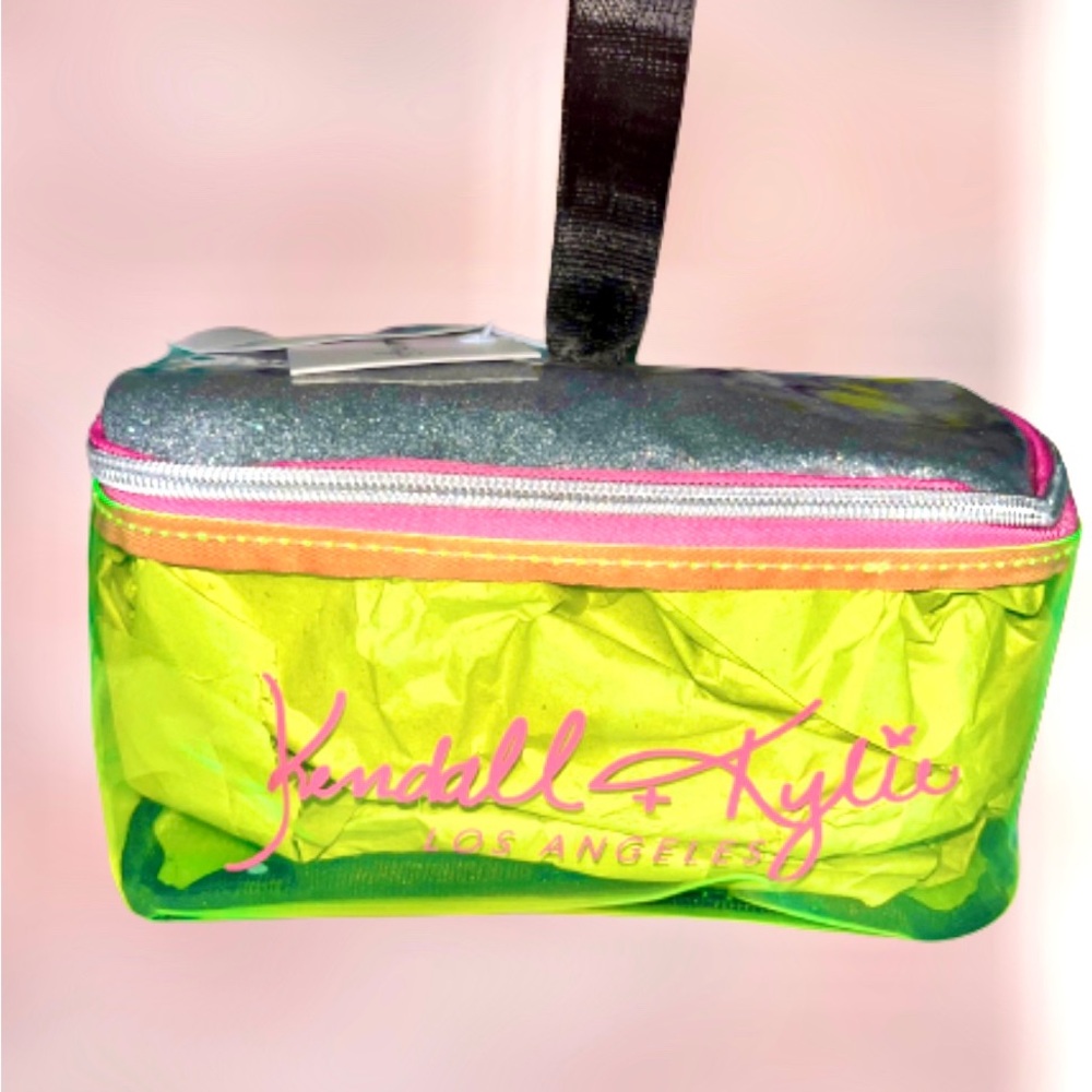 2pc Set Kendall & Kylie MakeUp Cosmetic Travel CarryOn Bag Pink Neon Green